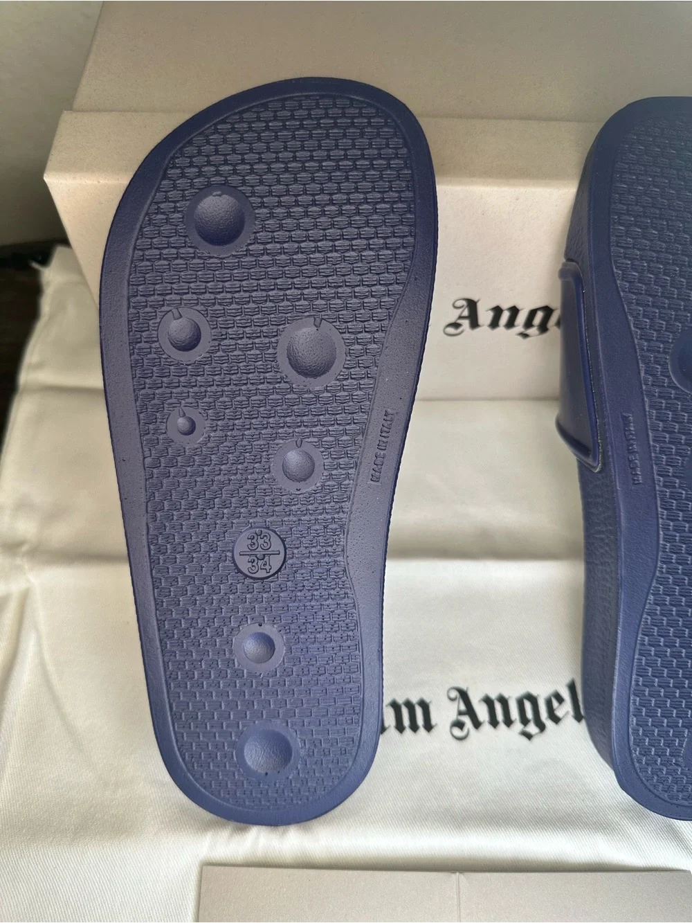 Palm Angels kids Blue Slide Sandals with White Logo (Size 2)